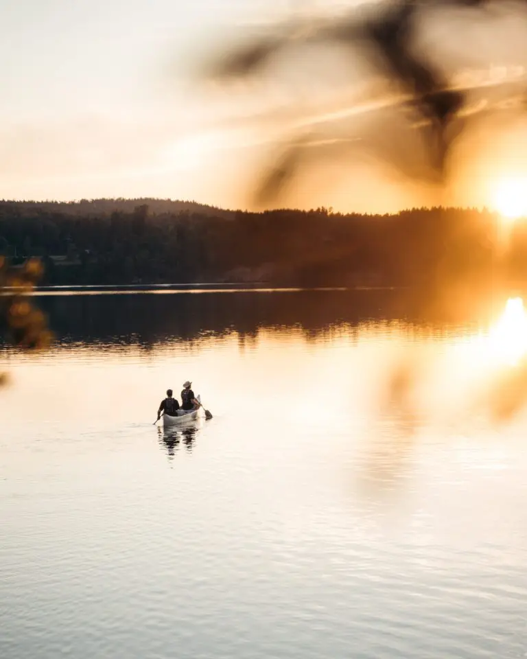 Canoeing at sunset.