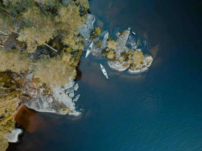 A drone shot of a lake in Sweden