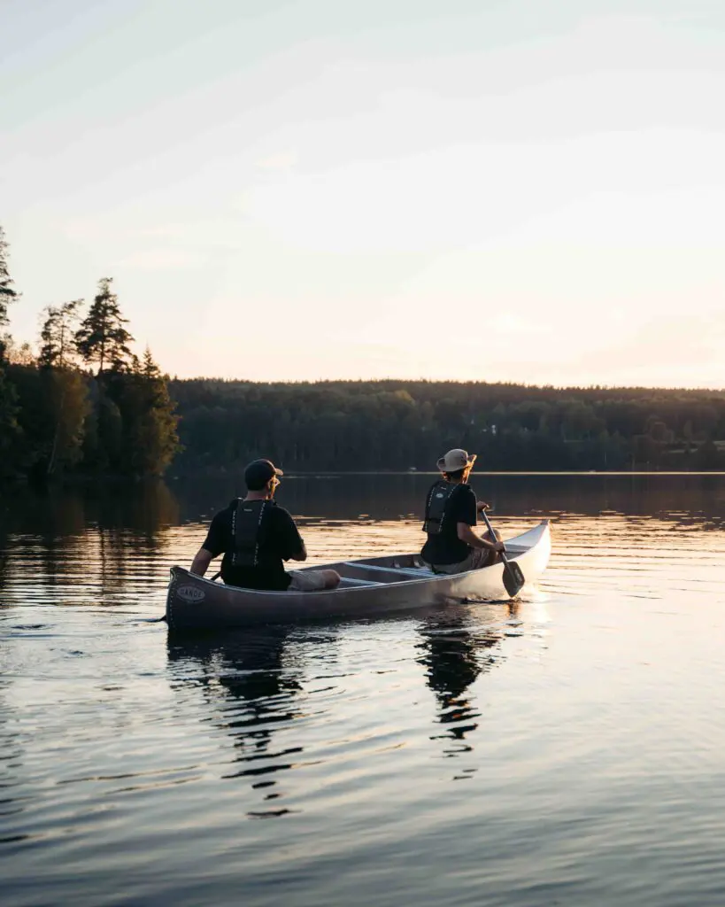 Two people in a canoe.