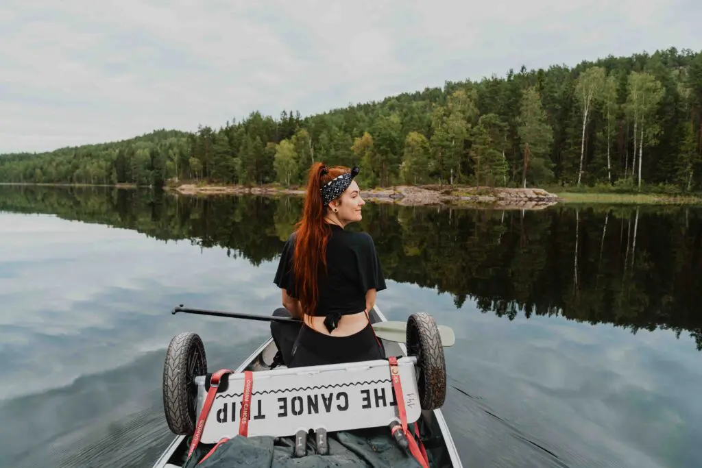 A woman paddling in Sweden