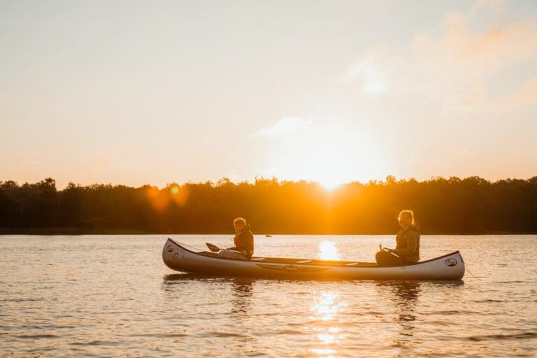 sunset canoeing